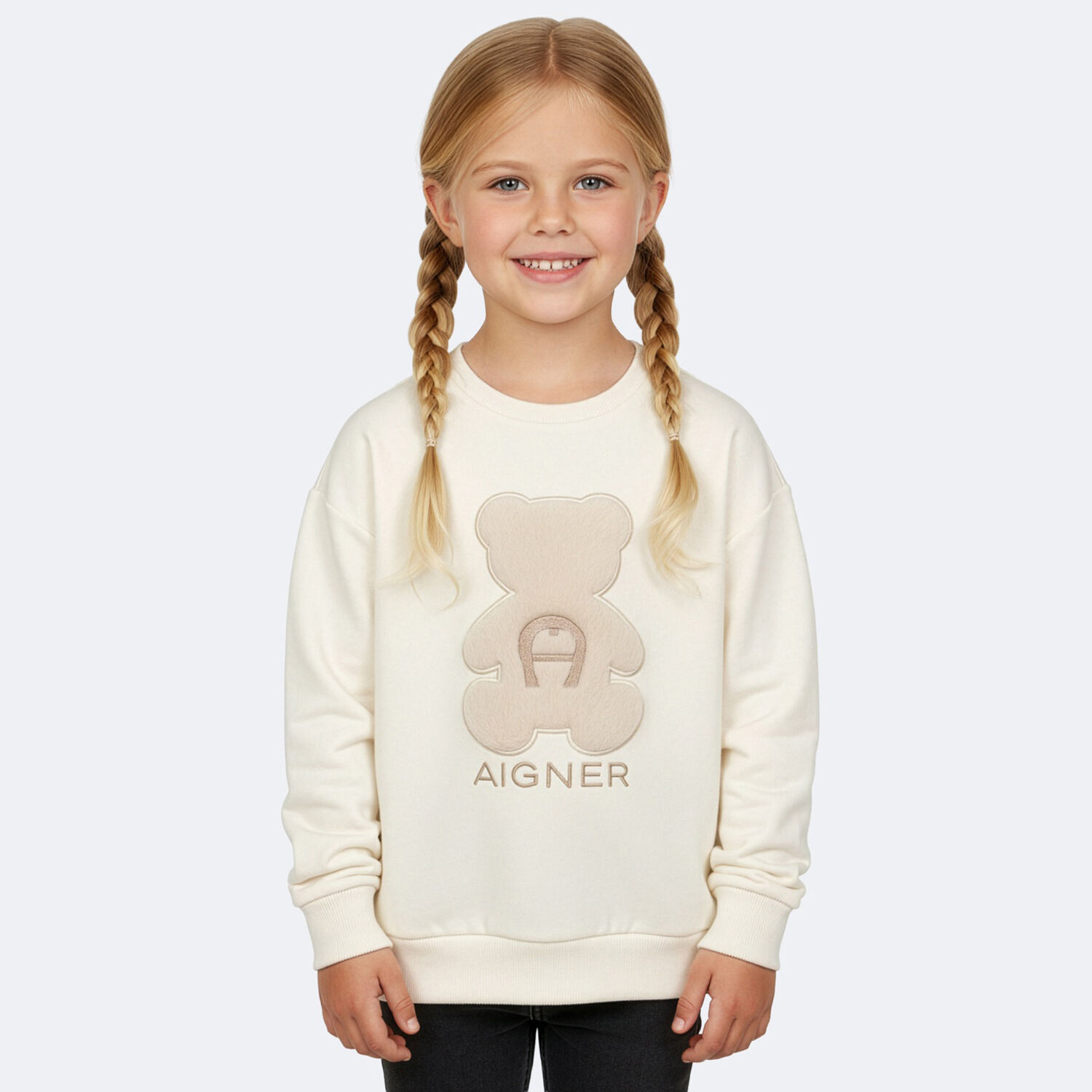Girls Ivory Faux Fur Teddy Bear Sweatshirt, 1, hi-res
