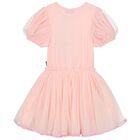Girls Pink Teddy Bear Tulle Dress, 1, hi-res
