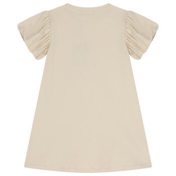 فستان بيج بشعار حقيبة للبنات