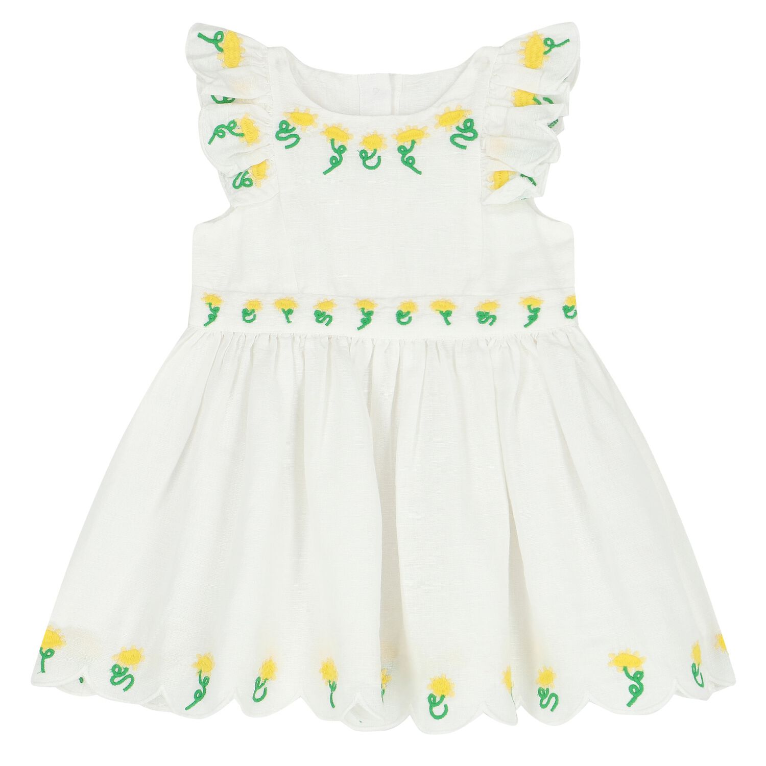 Younger Girls White Embroidered Floral Dress, 1, hi-res