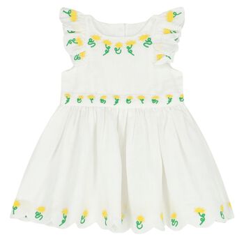 Younger Girls White Embroidered Floral Dress
