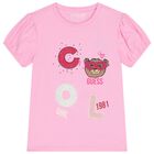 Girls Pink Teddy Bear Logo T-Shirt, 1, hi-res
