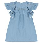 Girls Denim Blue Ruffled Dress, 1, hi-res