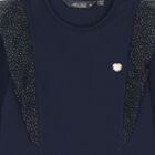 Girls Navy Blue Glittery Tulle Long Sleeve Top, 1, hi-res