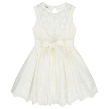 Girls Ivory Floral Lace Dress