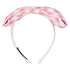 Girls Pink & White Gingham Bow Headband, 1, hi-res