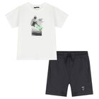 Boys White & Grey Shorts Set, 2, hi-res