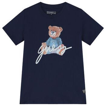 Boys Navy Blue Teddy Bear Logo T-Shirt