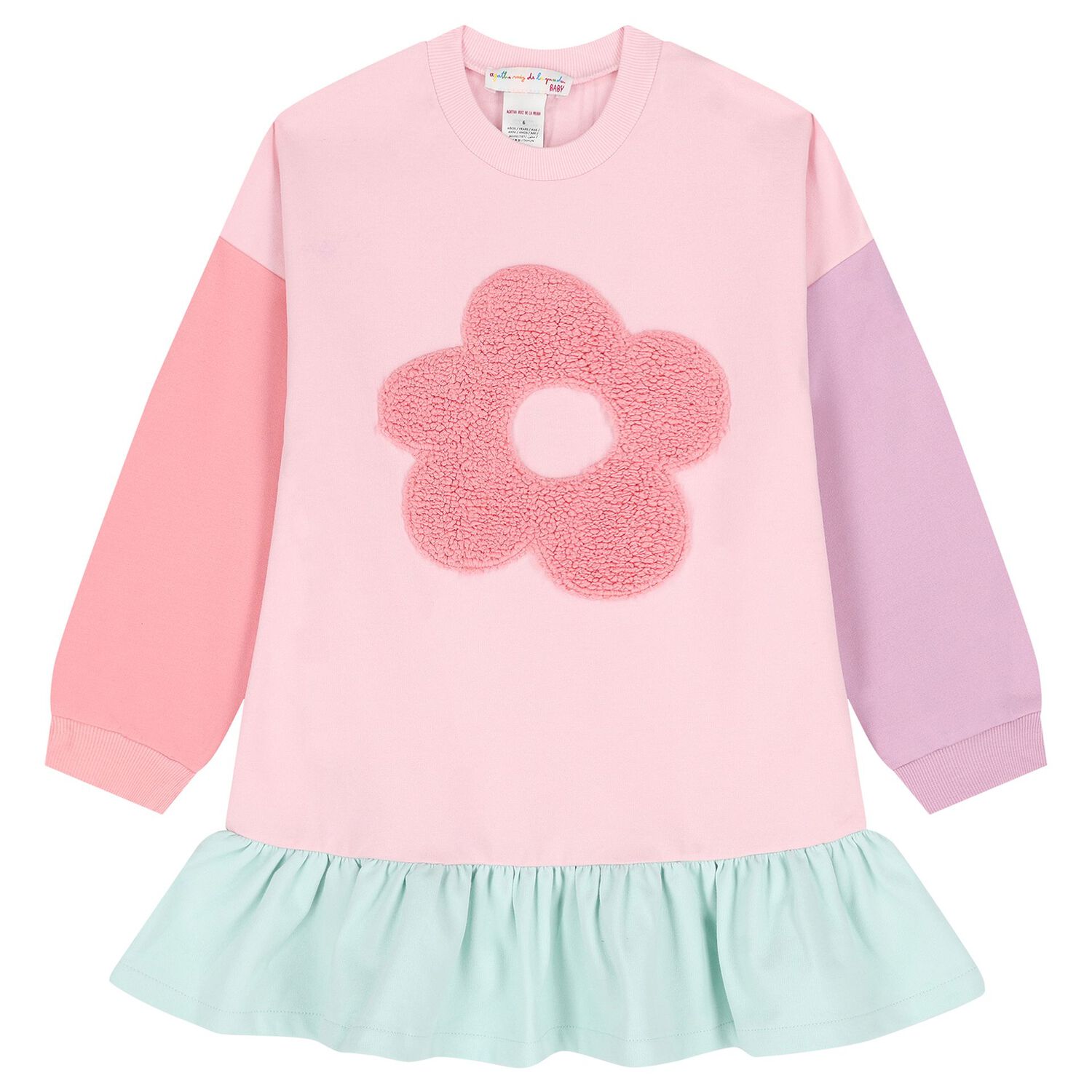 طقم فستان للبنات مزين بالزهور باللون الوردى , 1, hi-res