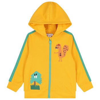 Boys Yellow & Green Squirrel Hooded Zip Up Top
