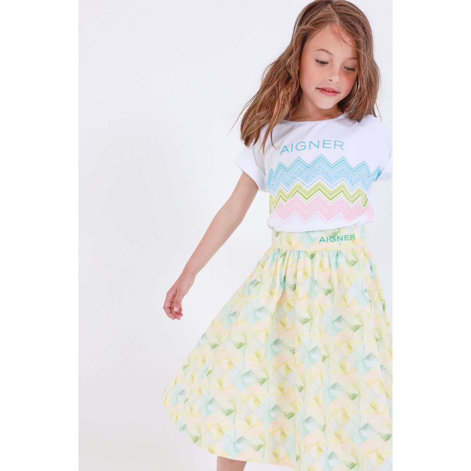 Girls Green & Blue Logo Skirt, 1, hi-res image number null