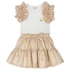 Girls White & Gold Ruffle Skirt Set, 1, hi-res