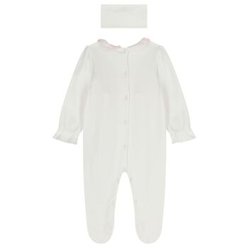 طقم أفرولبنات من الدانتيل والتول باللون الوردي والعاجي مع ربطة رأس