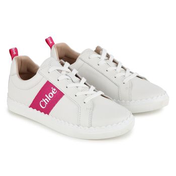 Gilrs Ivory & Pink Logo Trainers