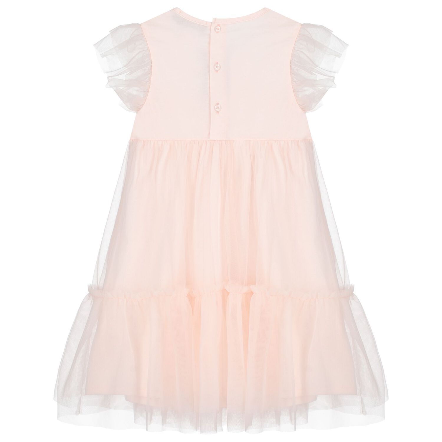 Girls Pink Logo Tulle Dress, 1, hi-res