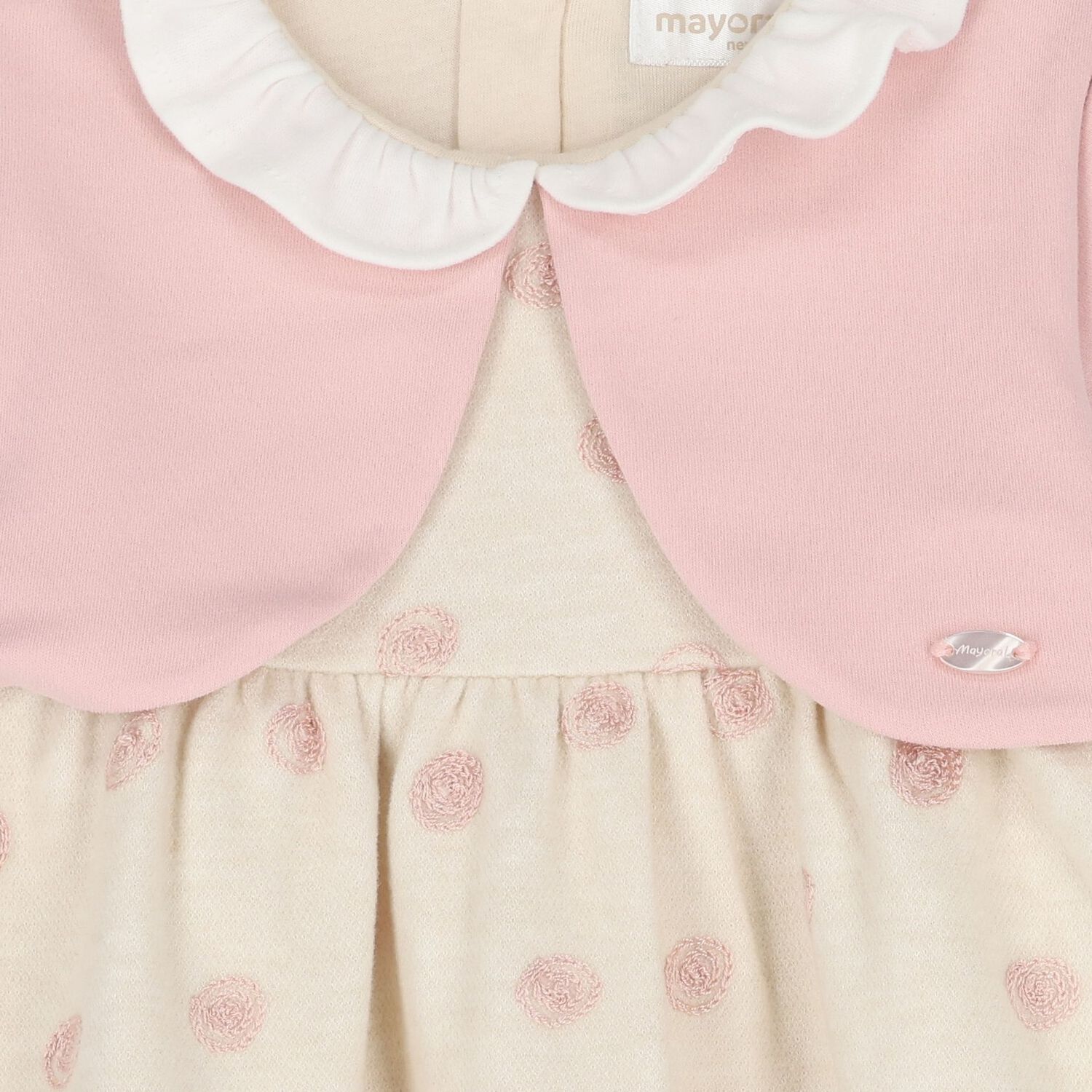 Baby Girls Pink & Beige Embroidered Dress, 1, hi-res