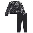 Girls Black Logo Heart Leggings Set, 1, hi-res