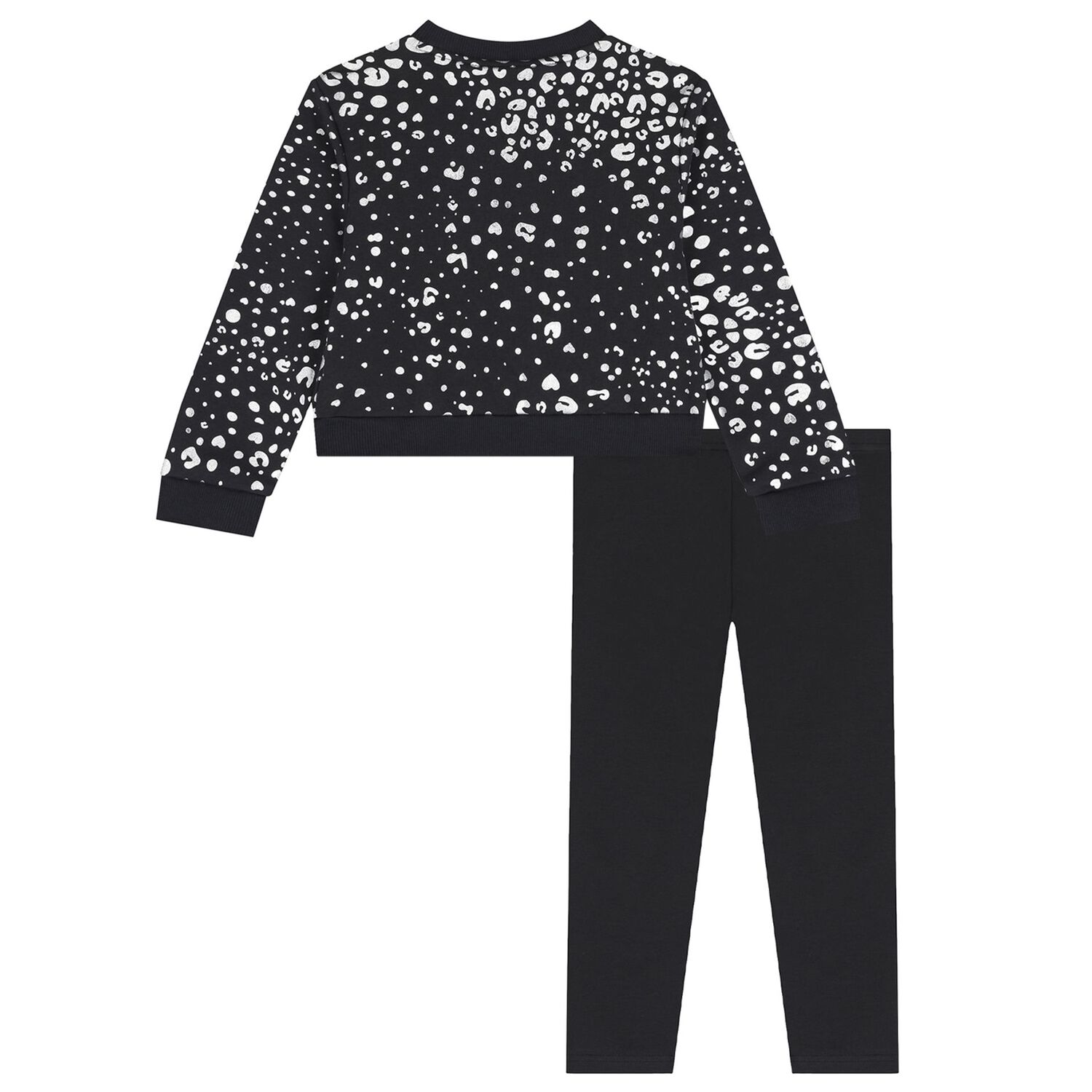 Girls Black Logo Heart Leggings Set, 1, hi-res