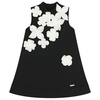 Girls Black & White Floral Dress