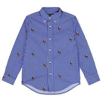 Boys Blue & White Stripe Logo Shirt