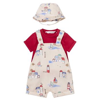 Baby Boys Red & Ivory Dungaree Set