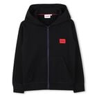 Boys Black Logo Hooded Zip Up Top, 1, hi-res
