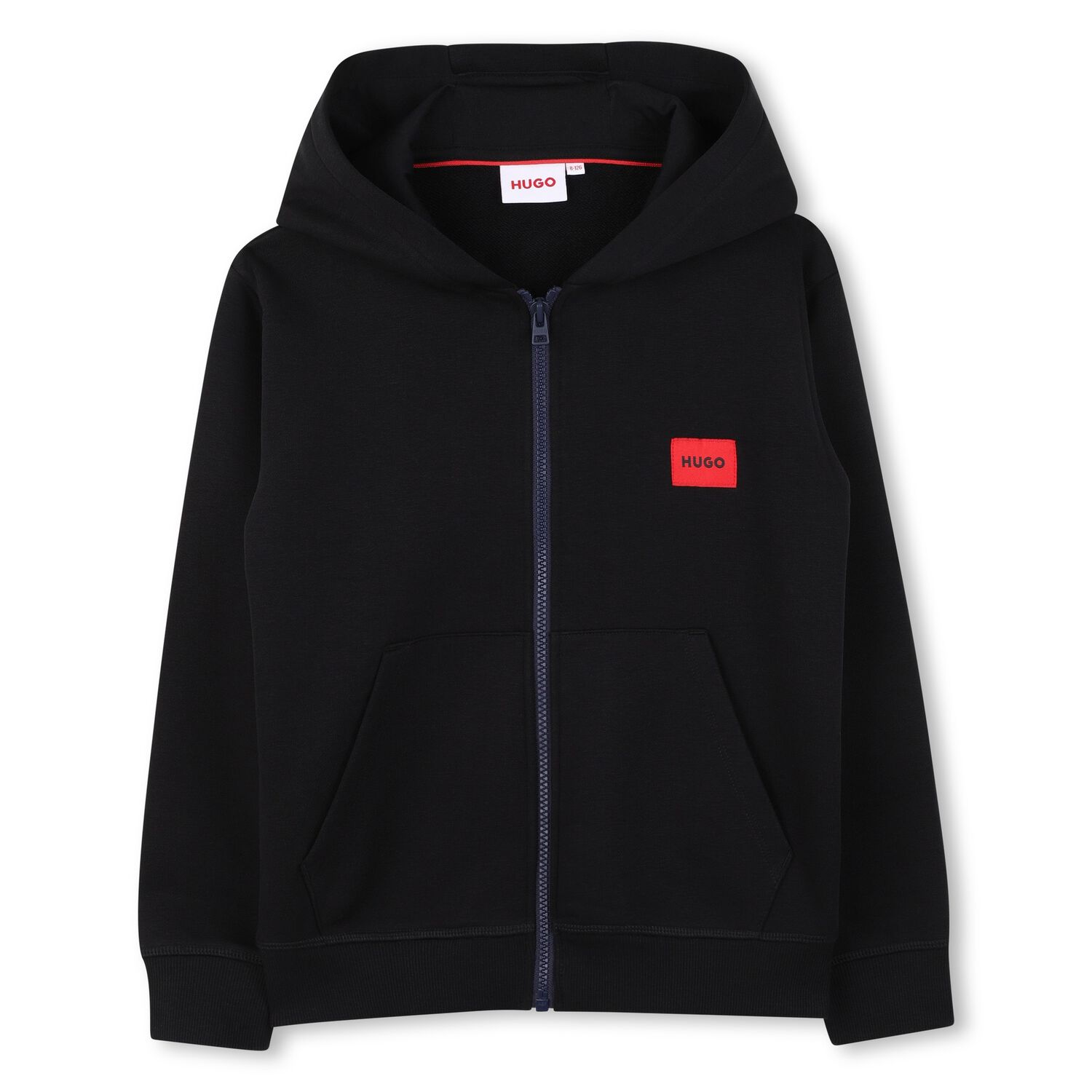 Boys Black Logo Hooded Zip Up Top, 1, hi-res