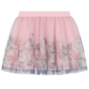 Girls Pink Floral Tulle Skirt