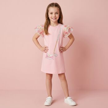 Girls Pink Bag Logo Dress