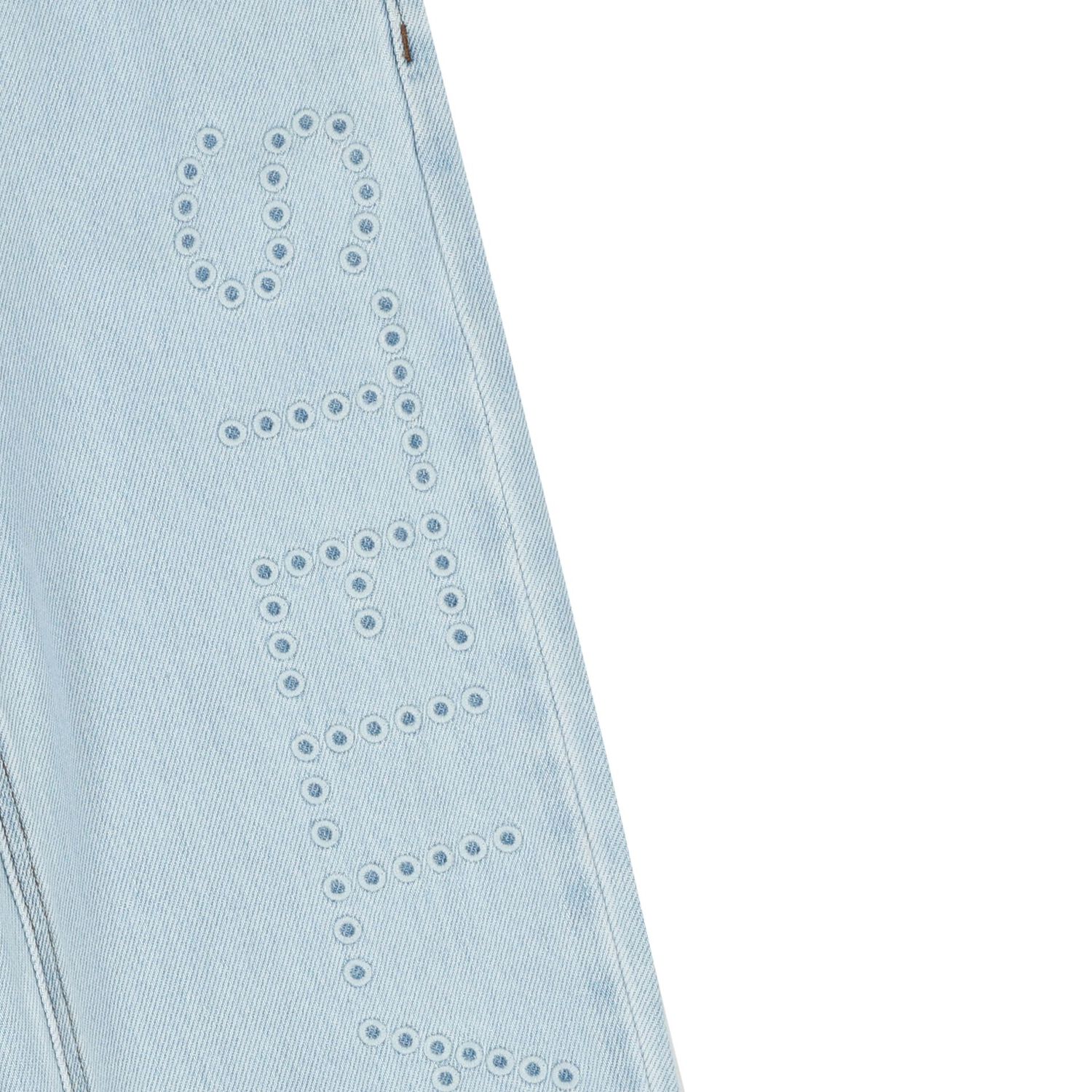 بنطلون جينز باللون الأزرق بشعار للبنات, 1, hi-res