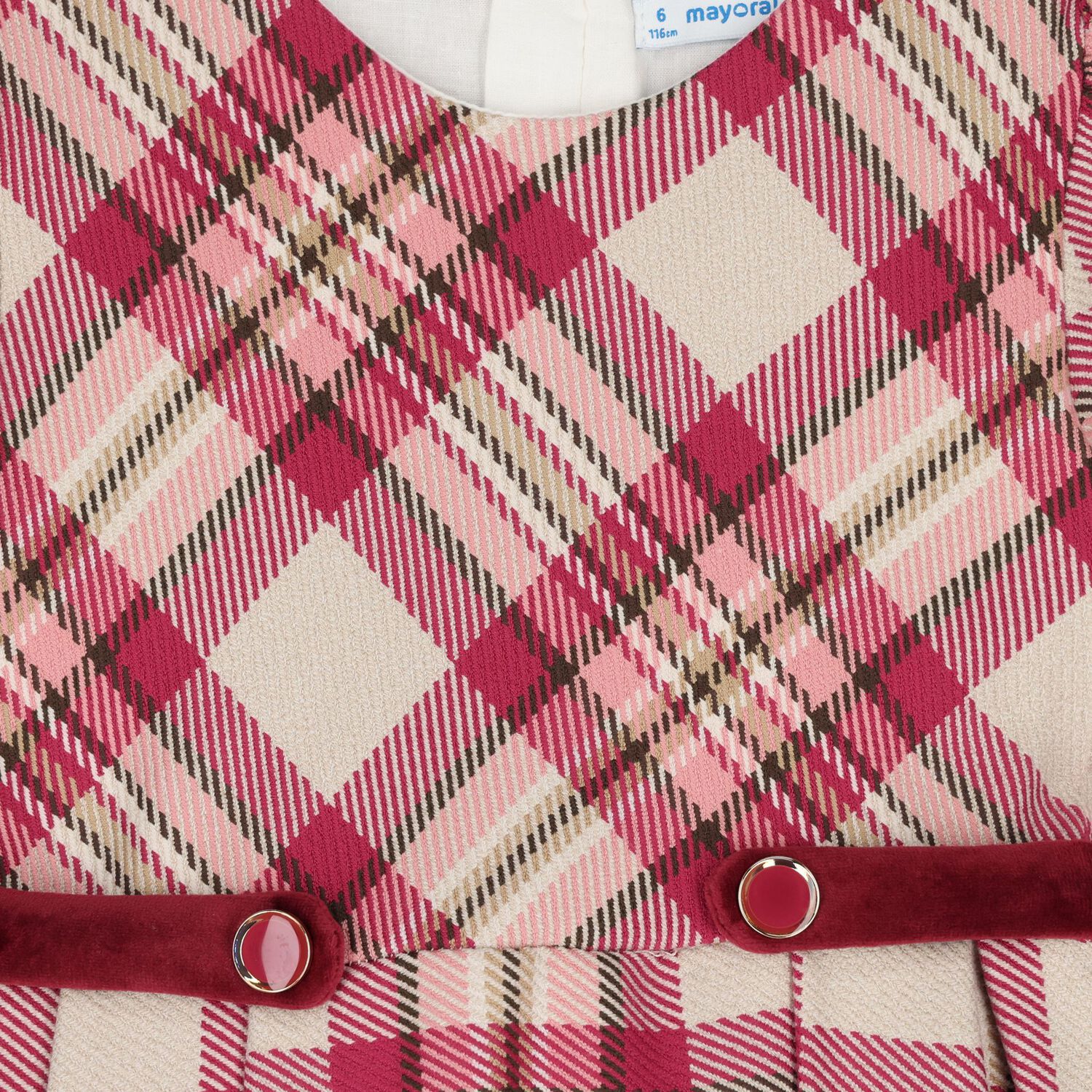 Girls Pink & Beige Plaid Dress, 1, hi-res