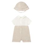 Baby Boys Ivory & Beige Romper Set, 1, hi-res