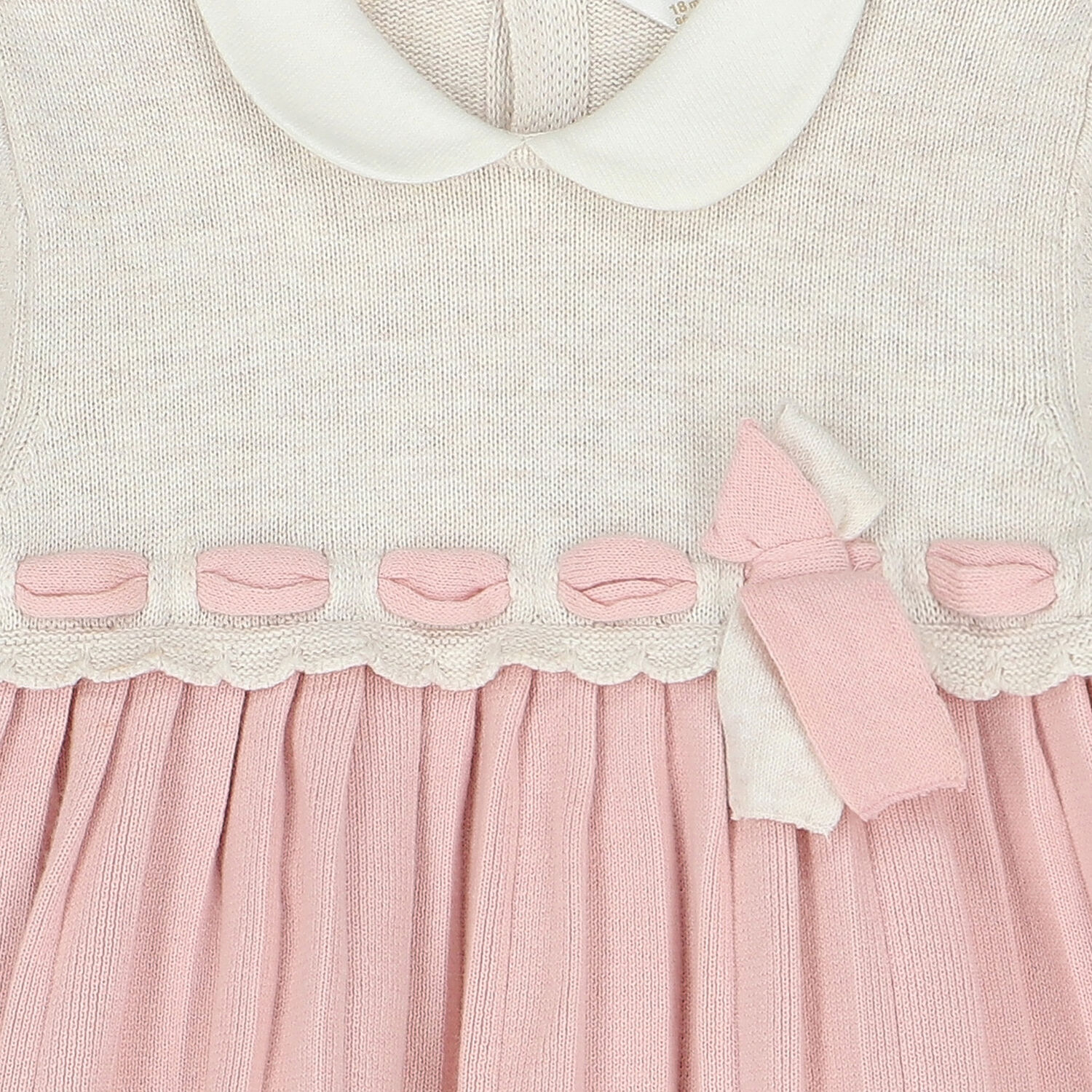Baby Girls Ivory & Pink Knitted Dress, 1, hi-res