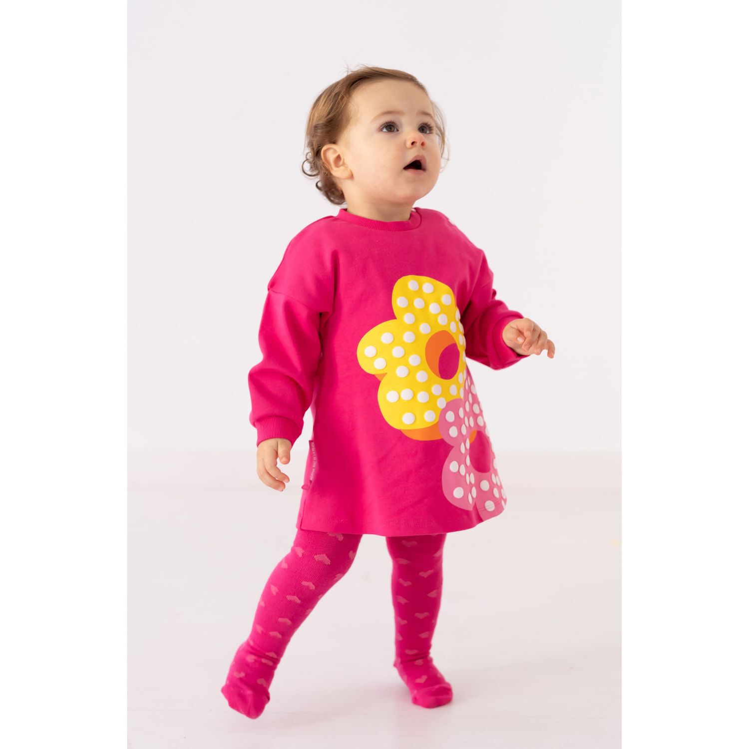 Girls Pink Flower Dress Set, 1, hi-res