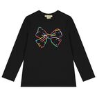 Girls Black Embellished Long Sleeve Top, 1, hi-res