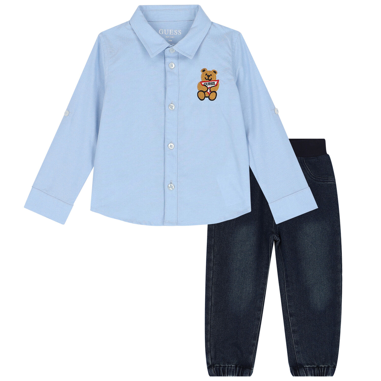 طقم بنطلون بالشعار باللون الأزرق والكحلي للأولاد, 1, hi-res