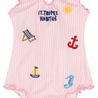 Girls Pink & White Striped Swimsuit, 1, hi-res