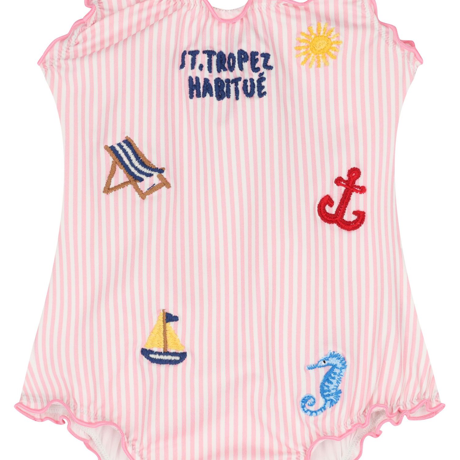 Girls Pink & White Striped Swimsuit, 1, hi-res