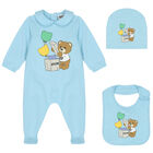 Blue Teddy Bear Logo Babygrow Gift Set, 3, hi-res