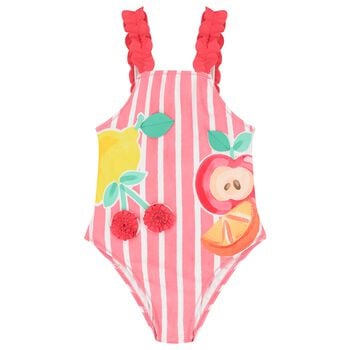 Younger Girls Red Striped Swimsuit