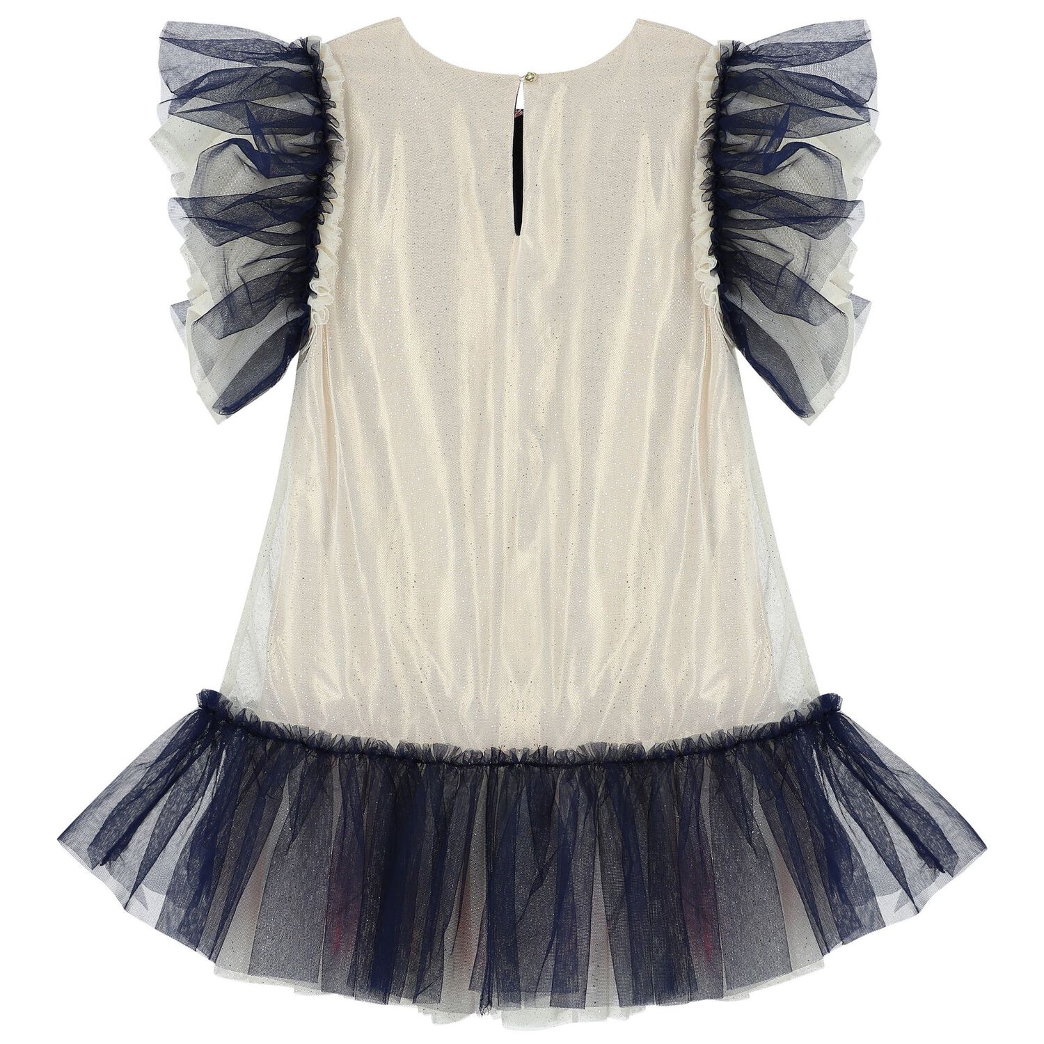 Girls Gold & Navy Blue Stars Tulle Dress, 1, hi-res