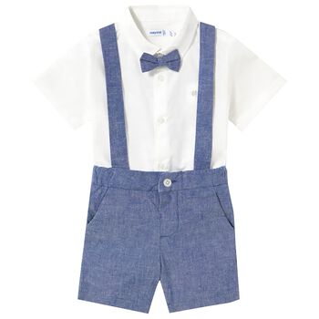 Younger Boys Navy Blue & Ivory Shorts Set
