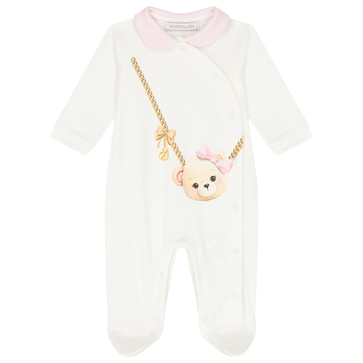 Baby Girls Ivory & Pink Teddy Bear Babygrow, 1, hi-res
