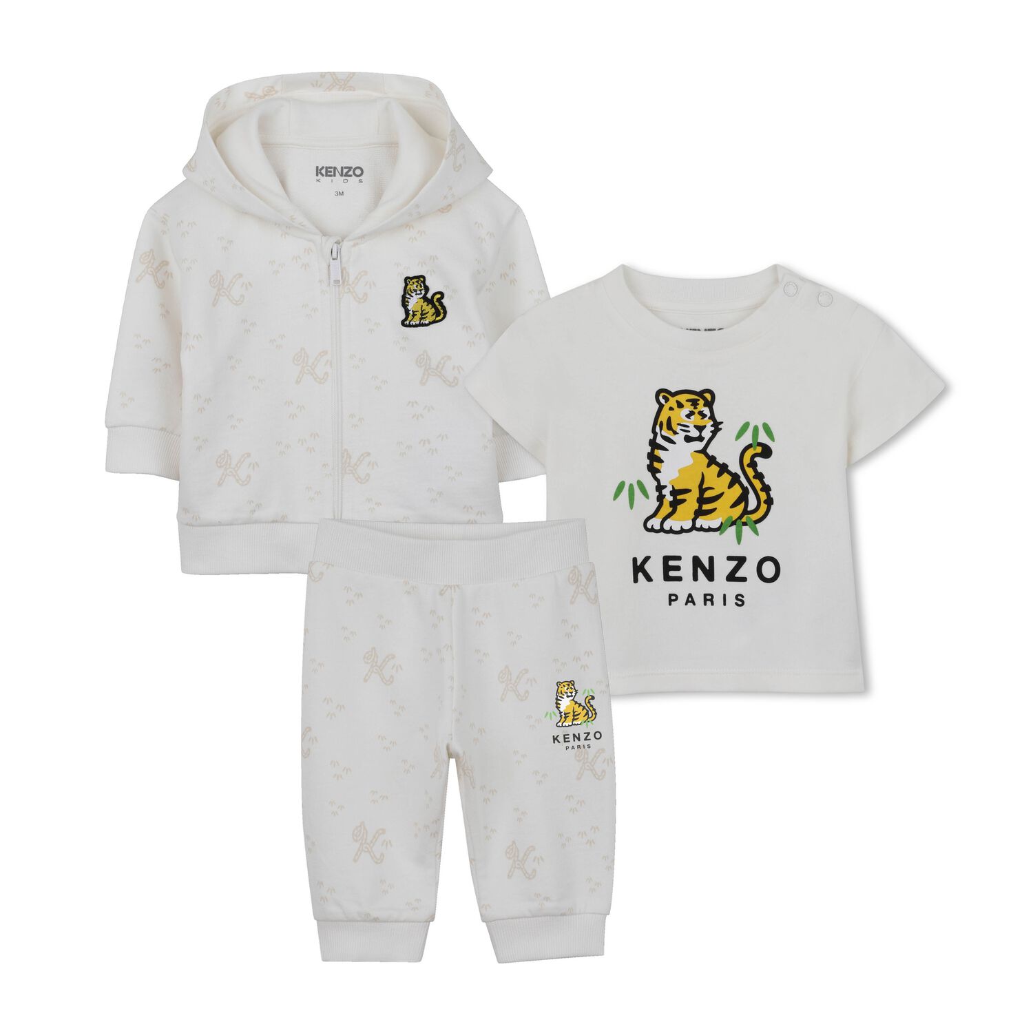 Younger Ivory & Beige Tiger Logo Tracksuit Set, 1, hi-res
