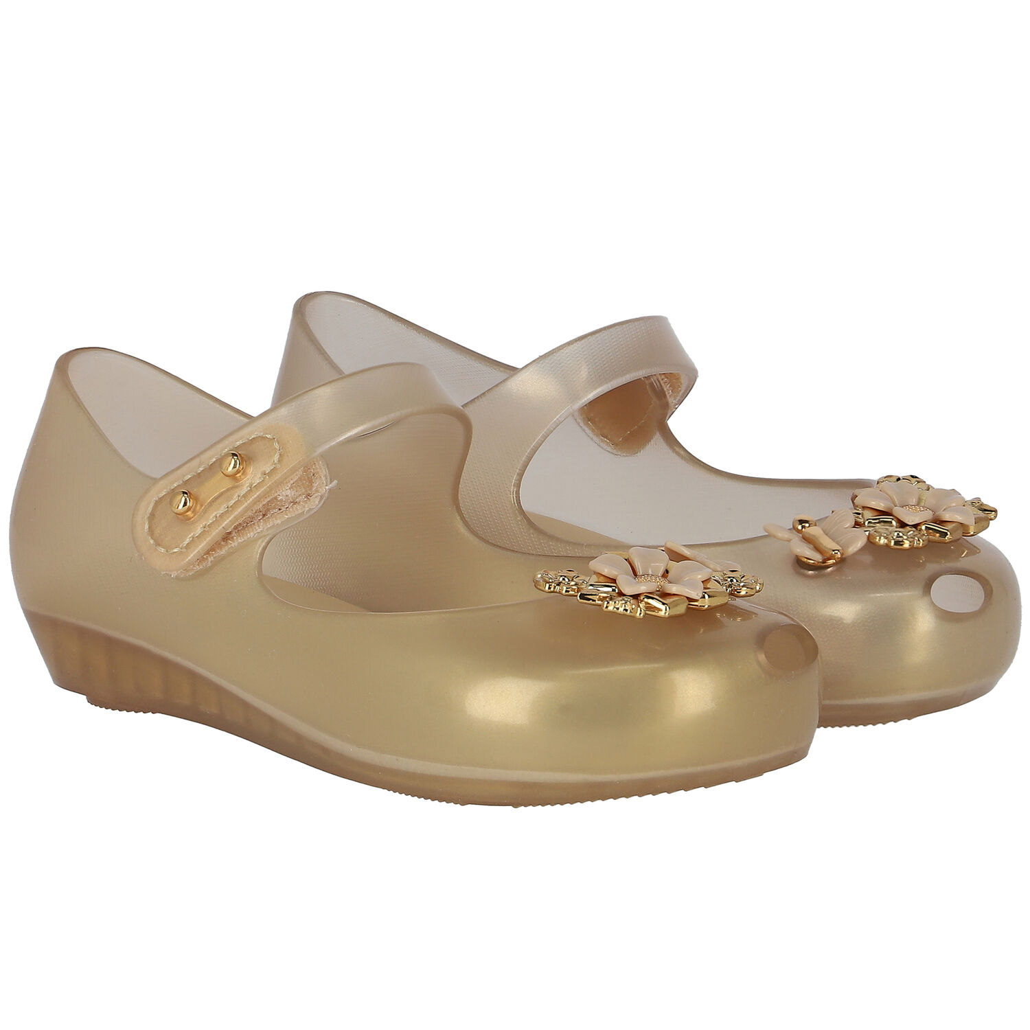 Younger Girls Gold Flower Jelly Shoes, 1, hi-res image number null