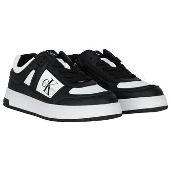 Boys White & Black Logo Trainers