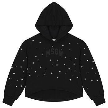 Girls Black Logo Hooded Top