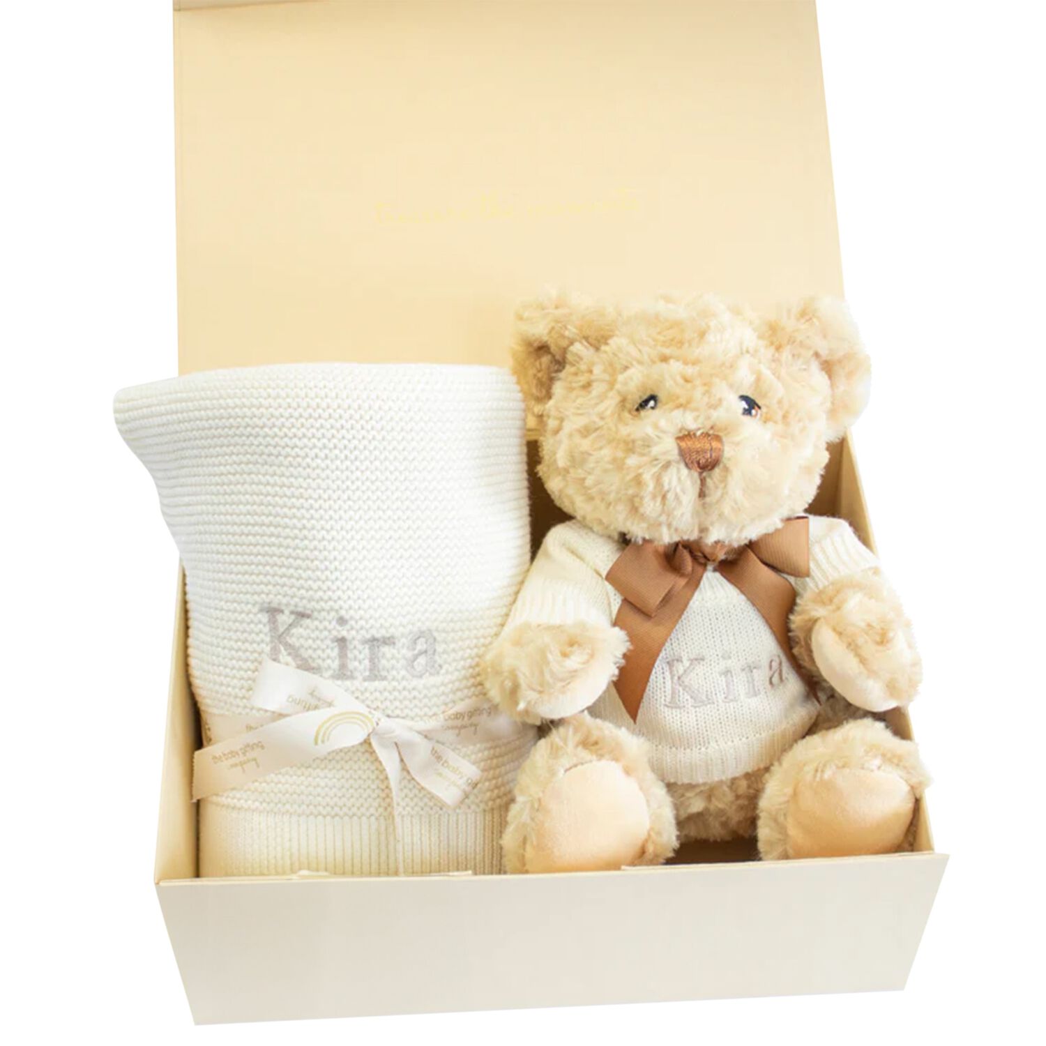 Ivory Personalised Teddy Baby Gift Set, 1, hi-res