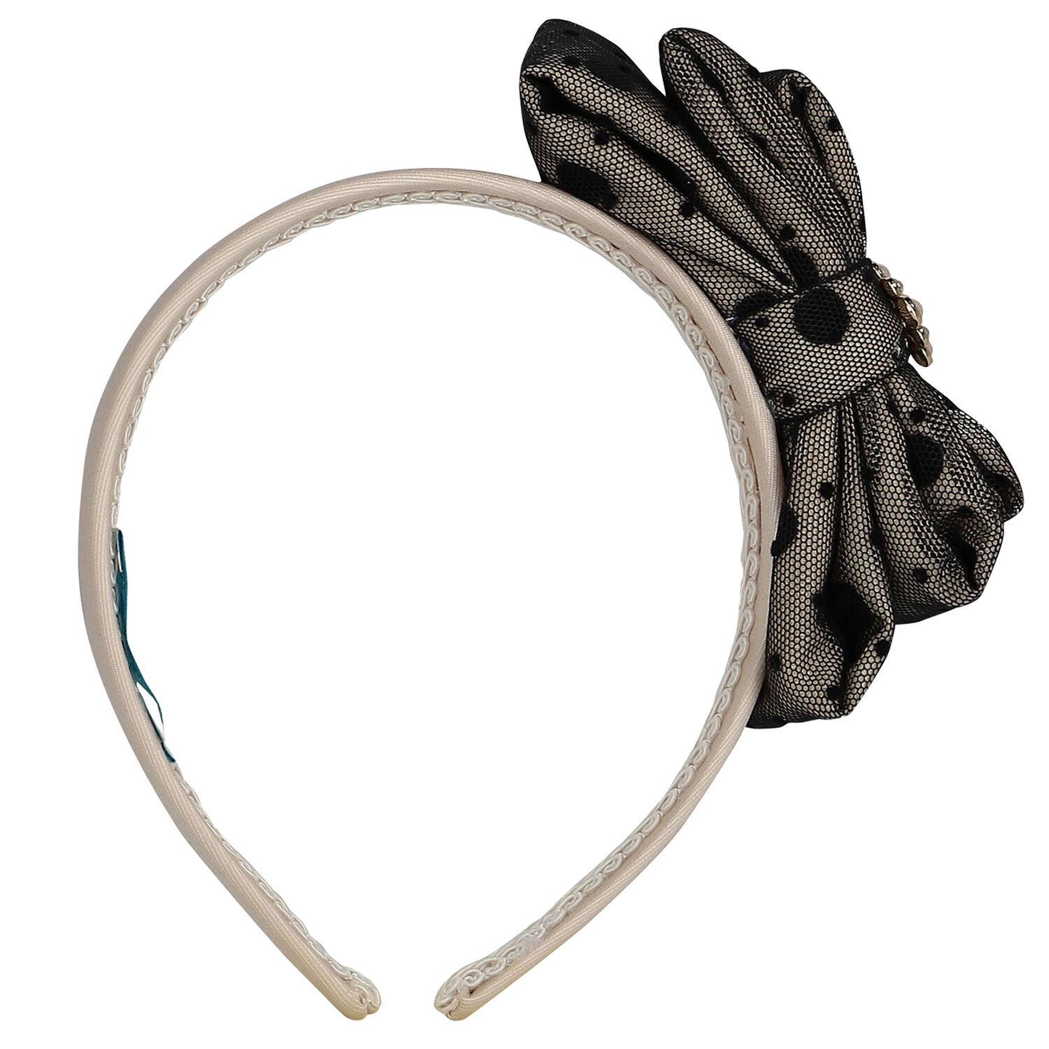 طوق شعر بنات تول بفيونكة باللون البيج والأسود, 1, hi-res image number null