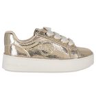 حذاء رياضي للبنات بالشعار باللون الذهبي والعاجي, 1, hi-res